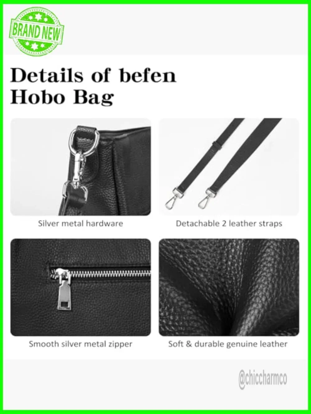 Medium Genuine Leather Hobo Crossbody Bag with Adjustable Straps